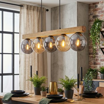 Gastor Hängeleuchte Glas 15 cm Naturfarben, Schwarz, 5-flammig