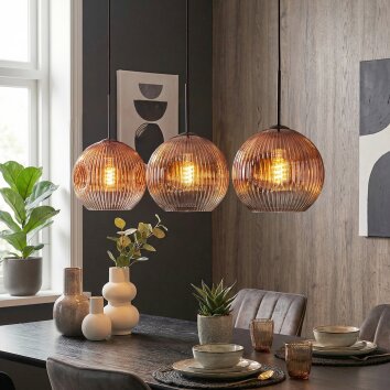 Ripoll Hängeleuchte Glas 25 cm Klar, Kupferfarben, 3-flammig