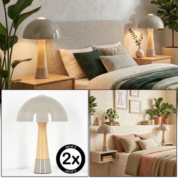 Forgek Tischleuchte 2-er Set Grau, Holzoptik, 1-flammig