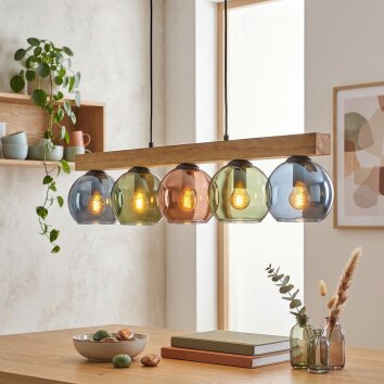 Koyoto Hängeleuchte Glas 15 cm Naturfarben, Schwarz, 5-flammig