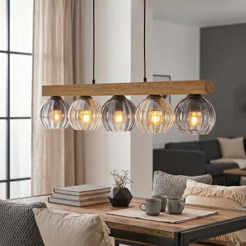 Koyoto Hängeleuchte Glas 15 cm Naturfarben, Schwarz, 5-flammig