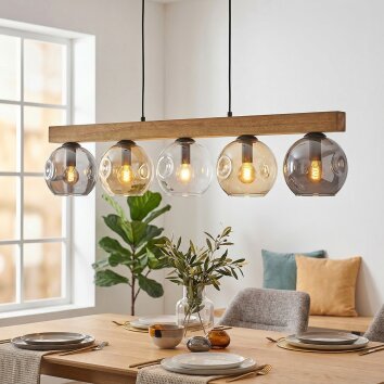 Ripoll Hängeleuchte Glas 15 cm Naturfarben, Schwarz, 5-flammig