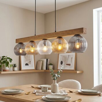 Ripoll Hängeleuchte Glas 15 cm Naturfarben, Schwarz, 5-flammig