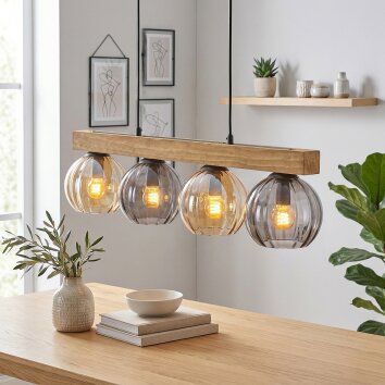 Koyoto Hängeleuchte Glas 15 cm Naturfarben, Schwarz, 4-flammig
