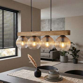 Koyoto Hängeleuchte Glas 15 cm Naturfarben, Schwarz, 4-flammig
