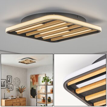 Velani LED Deckenleuchte Holz eckig mit Holzlamellen und Filz, flach