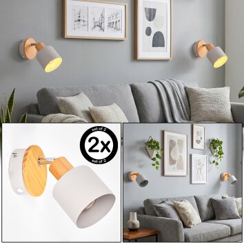 Olaris Holz-Wandleuchte 2er Set, verstellbarer Wandspot E14 grau