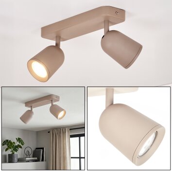 Moderne LED Deckenleuchte Lemak mit zwei sandfarbenen, dreh- und schwenkbaren Spotköpfen