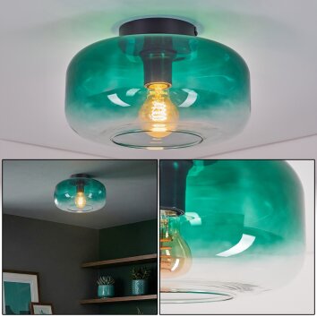Boza Deckenleuchte Glas grün, runde Retro Lampe mit Farbverlauf Ø 28 cm