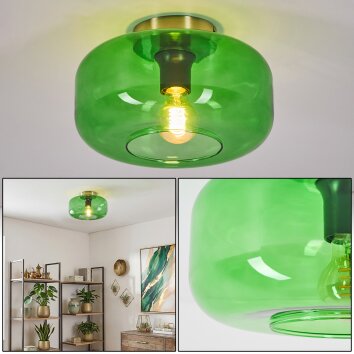 Boza Deckenleuchte mit grünem Glasschirm Ø 28 cm im Vintage-Stil, Gold