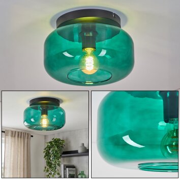 Boza Retro Deckenlampe mit dunkelgrünem Glasschirm Ø 28 cm, E27, Vintage