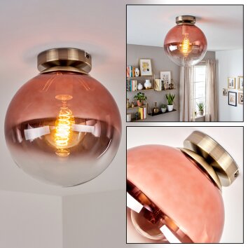 Gastor Kugel-Deckenleuchte mit kupferfarbenem Glasschirm Ø 25 cm, Altmessing