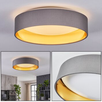 Kavon LED Deckenleuchte mit beige-goldfarbenem Stoffschirm, Ø 32 cm, rund