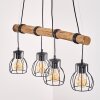 Gondo Holzstab Pendelleuchte 4-flammig mit Metallkäfig-Schirm, Länge 80 cm