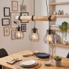 Gondo 3-flammige Holzstamm-Pendelleuchte mit Metallkäfig-Schirmen, Länge 60 cm