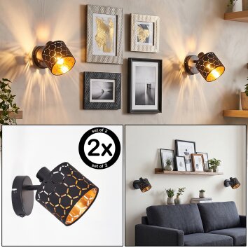 Alsen Wandleuchte mit Schalter, 2er-Set mit gold-schwarzem Metallschirm E14