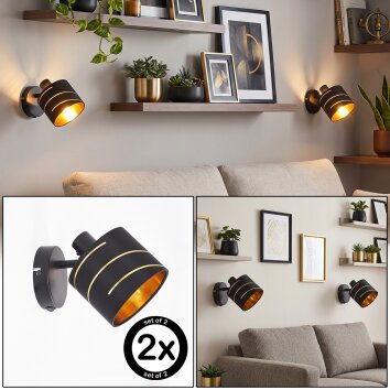 Alsen Wandleuchte mit goldfarbenem Stoff-Lampenschirm mit Muster, E14, 2er-Set
