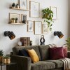 Alsen verstellbare Wandleuchte 2er-Set mit gold-schwarzem Stoff-Lampenschirm mit Muster