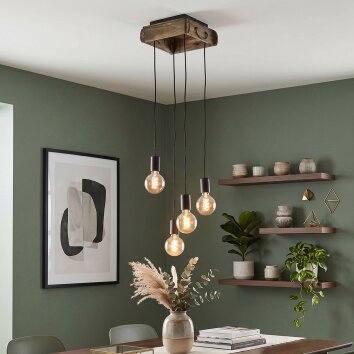 Avestruz Cluster Pendelleuchte aus dunklem Holz und Metall, 4-flammig, Länge 20 cm