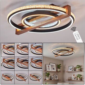 Selani LED Deckenleuchte mit Fernbedienung, Ringlampe aus Holz und Metall