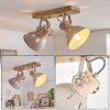 Deckenleuchte Orny mit Holzbalken im Boho Style, dreh- und schwenkbare Leuchtenköpfe