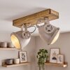 Naturfarbene Holz-Deckenleuchte Herford mit Rechteckleiste, 2 drehbaren Köpfen