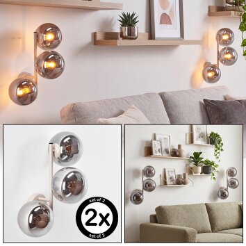 Moderne Kugel-Wandleuchte Gastor im 2er-Set mit dreifacher Rauchglas-Schirmanordnung