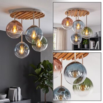Boho Cluster-Deckenleuchte Gastor mit 4 blauen Glasschirmen ø 15 cm, E14
