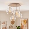 Moderne Cluster-Deckenleuchte Ripoll mit 4 klaren Glasschirmen, Gestell sandfarben