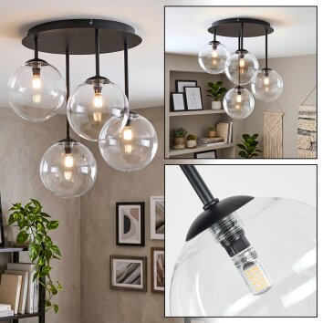Moderne Cluster-Deckenleuchte Chehalis mit 4 klaren Glasschirmen in versetzter Anordnung