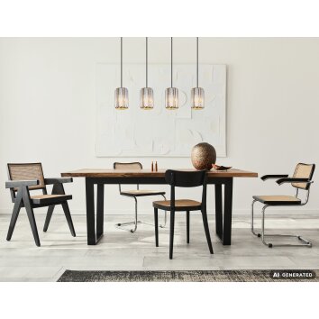 NOWA Run Hängeleuchte Pendelleuchte in Holzoptik, 4-flammig, 88 cm, E27, IP20