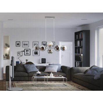 NOWA Pilar Hängeleuchte Pendelleuchte 8-flammig Rauchglas-Kugeln E27 Modern 38 cm