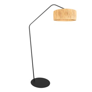 Steinhauer Zig-Zag Bogenstehlampe mit braunem Seegras-Schirm für Wohnzimmer