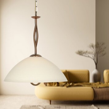 Steinhauer Anthea Pendelleuchte Esstisch Bronze mit cremefarbenem Glasschirm