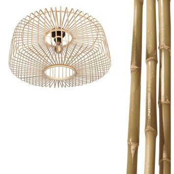 Steinhauer Bloeba moderne Holz-Deckenleuchte mit braunem Holzschirm, Ø 50 cm