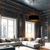 Steinhauer Sparkled Light Esstisch-Pendelleuchte schwarz mit goldfarbenem Stoffschirm, dimmbar