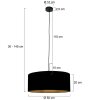 Steinhauer Sparkled Light Esstisch-Pendelleuchte schwarz mit goldfarbenem Stoffschirm, dimmbar