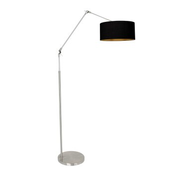 Steinhauer Prestige Chic dimmbare Schwenkarm-Stehlampe, 250 cm, gold-schwarzer Stoffschirm