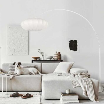 Steinhauer Sparkled Light verstellbare Bogenstehlampe, dimmbar, mit weißem Stoffschirm