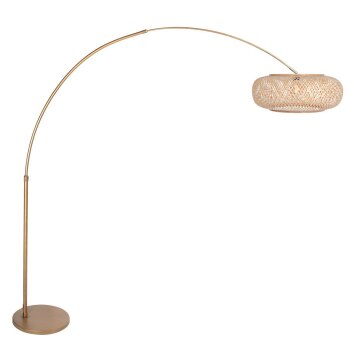 Steinhauer Sparkled Light bronzefarbene Bogenstehlampe mit braunem Holzschirm, dimmbar