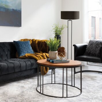 Steinhauer Stang moderne Wohnzimmer-Stehlampe dimmbar mit goldfarbenem Stoffschirm