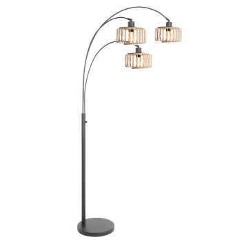 Steinhauer Sparkled Light Bogenstehlampe mit braunen Holzschirmen, 3-flammig, E27 dimmbar