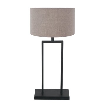 Steinhauer Stang rechteckige Tischlampe E27 mit grauem Stoffschirm, dimmbar, klassisch