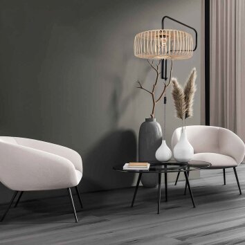 Steinhauer Bloeba Wandlampe mit braunem Holzschirm, dimmbar, mit Schalter E27