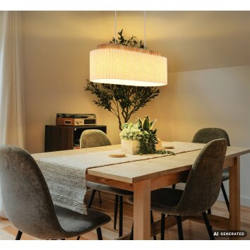 Globo Jannie Esstisch-Pendelleuchte braun-sandfarben, aus Holz und Metall, 70 cm
