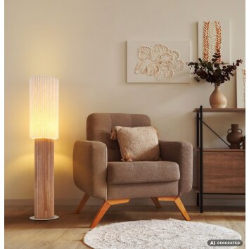 Globo Jannie braune Holz-Stehlampe 140,3 cm mit naturfarbenem Stoffschirm E27