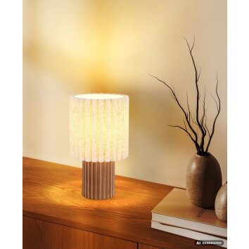Globo Jannie Tischlampe/Tischleuchte aus Holz-Kautschuk mit Plisseeschirm, E27