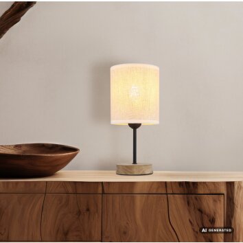 NOWA Jule braune Tischlampe mit beigem Stoffschirm, E27, 29 cm, Schalter am Kabel