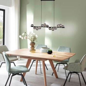 SCHÖNER WOHNEN-Kollektion DUBAI LED Balkenpendelleuchte 13-flammig rauchfarbenes Glas 3000 Kelvin 350 Lumen 3 Watt Länge 118 cm