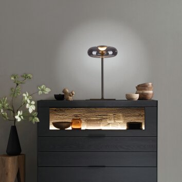 SCHÖNER WOHNEN-Kollektion POSH LED Tischleuchte in Grau mit rauchfarbenem Glasschirm
